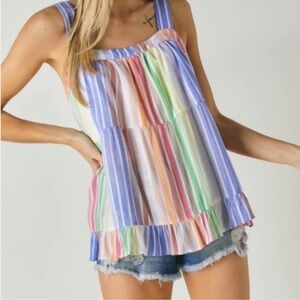 Davi & Dani Rainbow Stripped Top Large Pockets